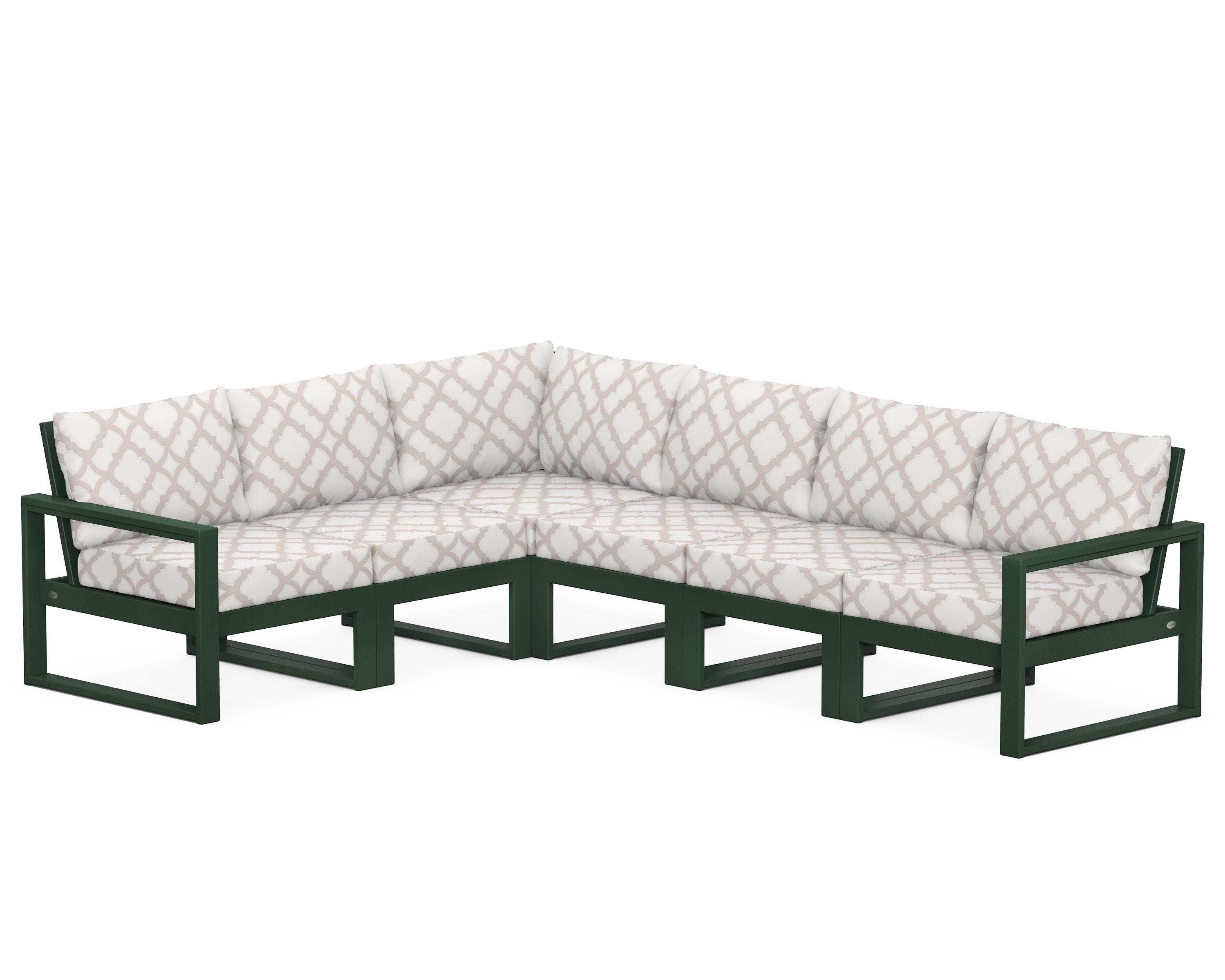 POLYWOOD® EDGE 6-Piece Modular Deep Seating Set in Green / Trellis Dune Burlap