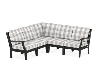 POLYWOOD® Braxton Modular 5-Piece Deep Seating Set in Black / Buffalo Plaid Grey Mist