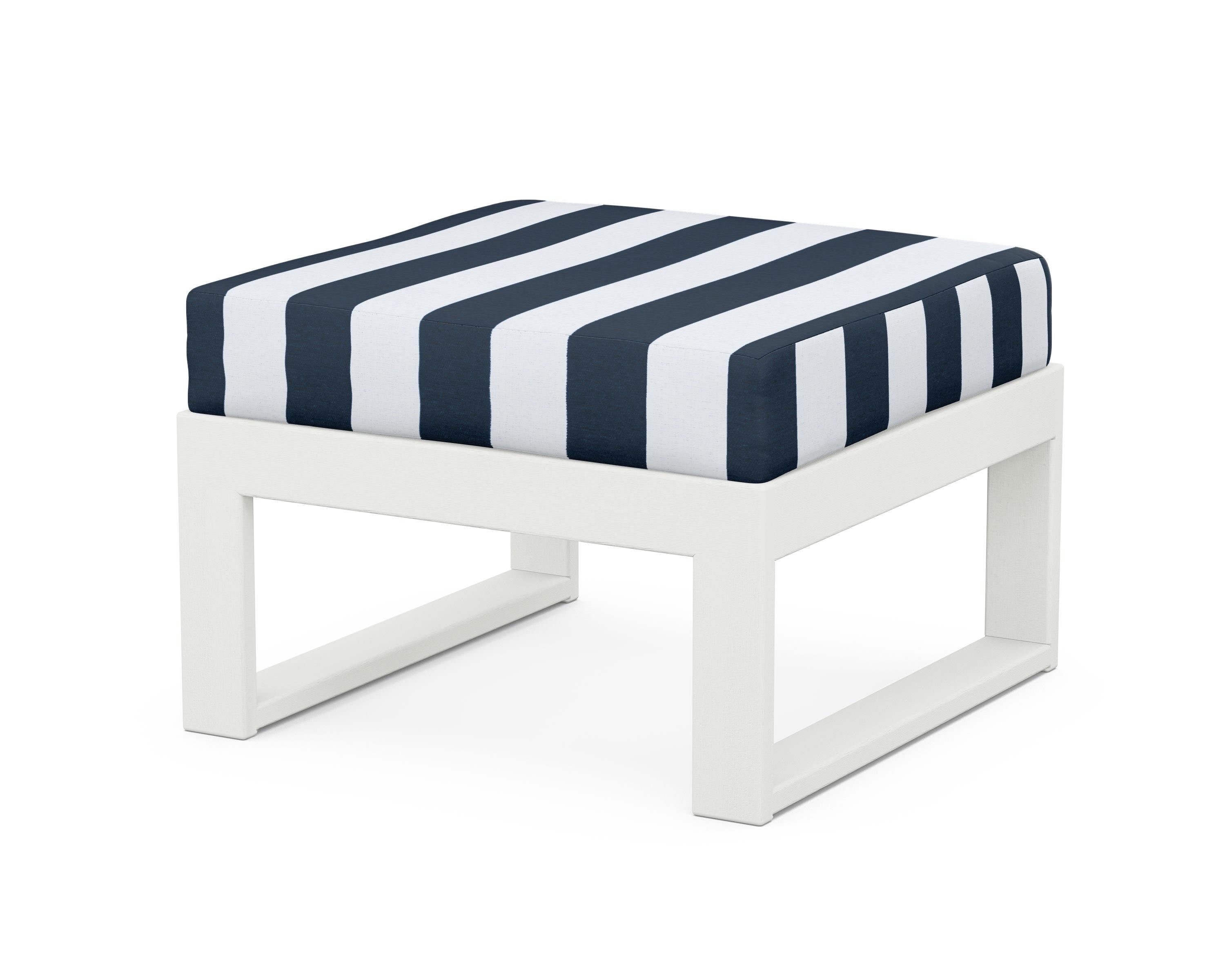 Unbranded Modular Ottoman - Modern in Vintage White / Cabana Stripe Marine Indigo