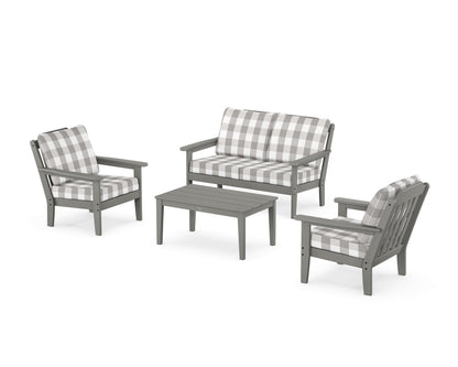 Country Living Cottage 4-Piece Deep Seating Set with Loveseat in Slate Grey / Buffalo Plaid Grey Mist