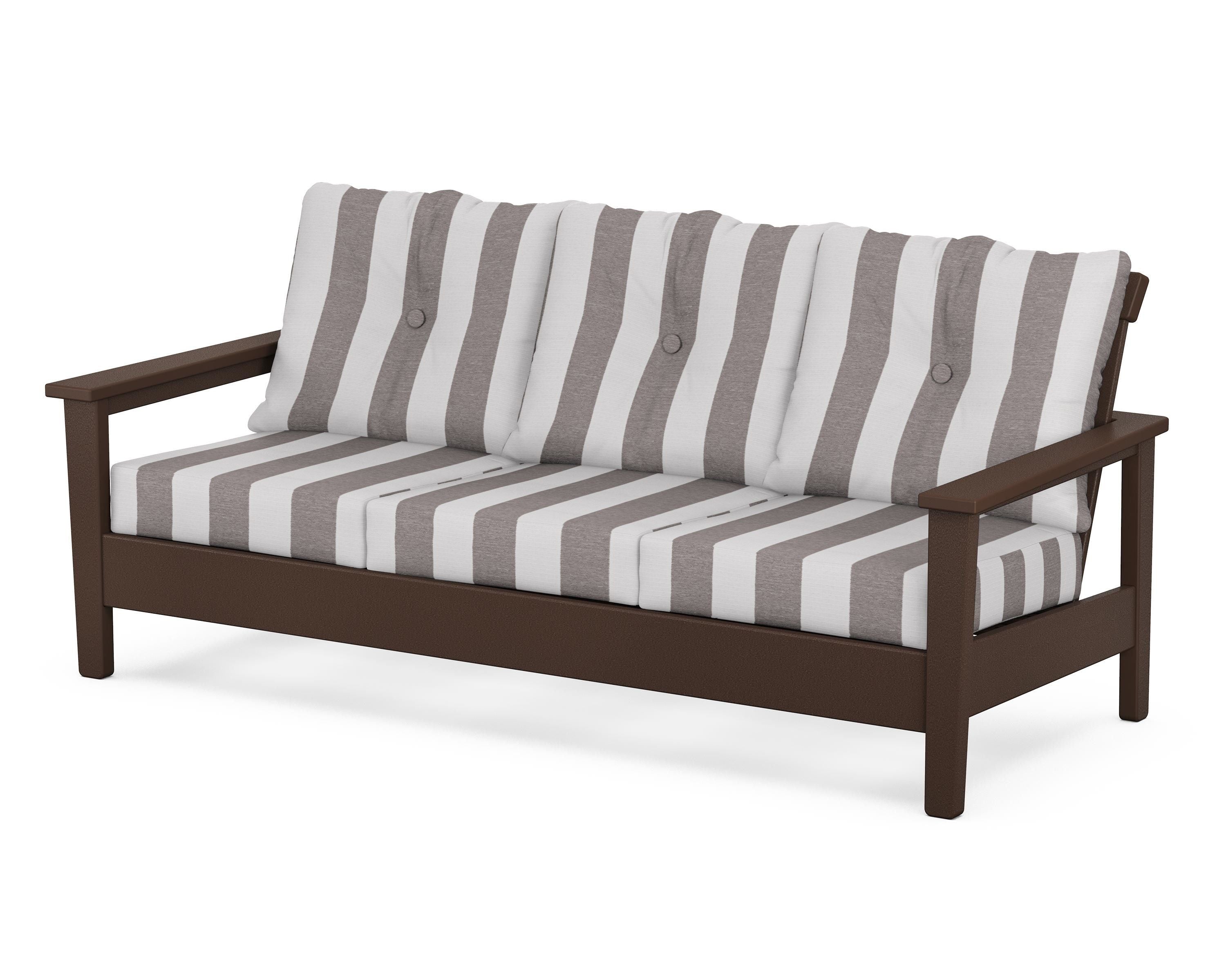 POLYWOOD® Prescott Deep Seating Sofa in Mahogany / Cabana Stripe Grey Mist
