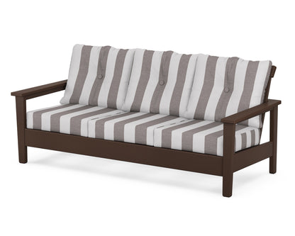 POLYWOOD® Prescott Deep Seating Sofa in Mahogany / Cabana Stripe Grey Mist