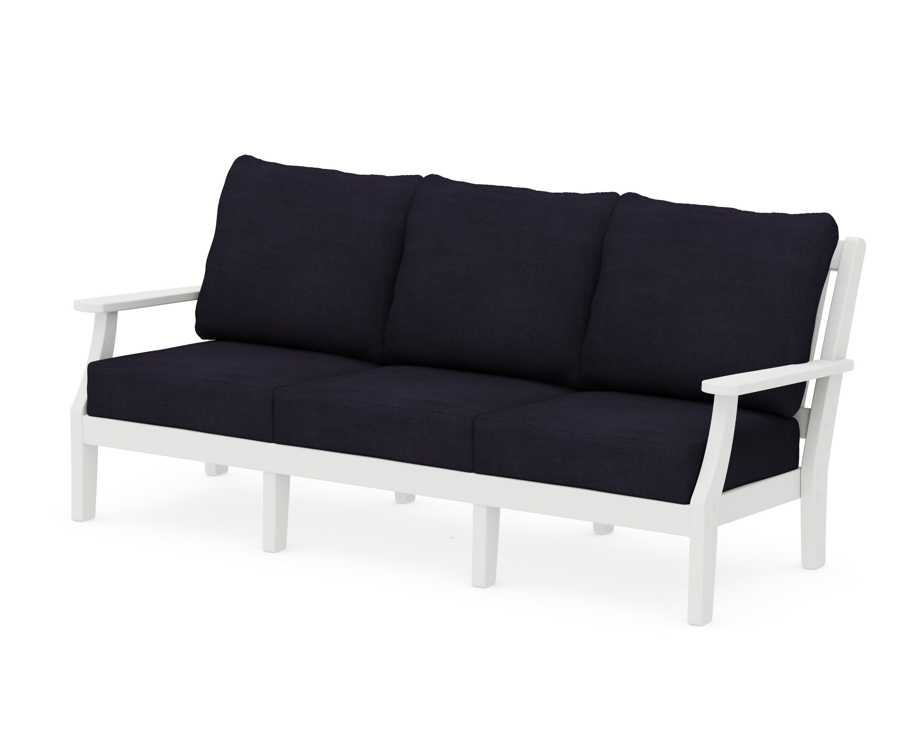 Martha Stewart by POLYWOOD® Chinoiserie Deep Seating Sofa in White / Navy Linen
