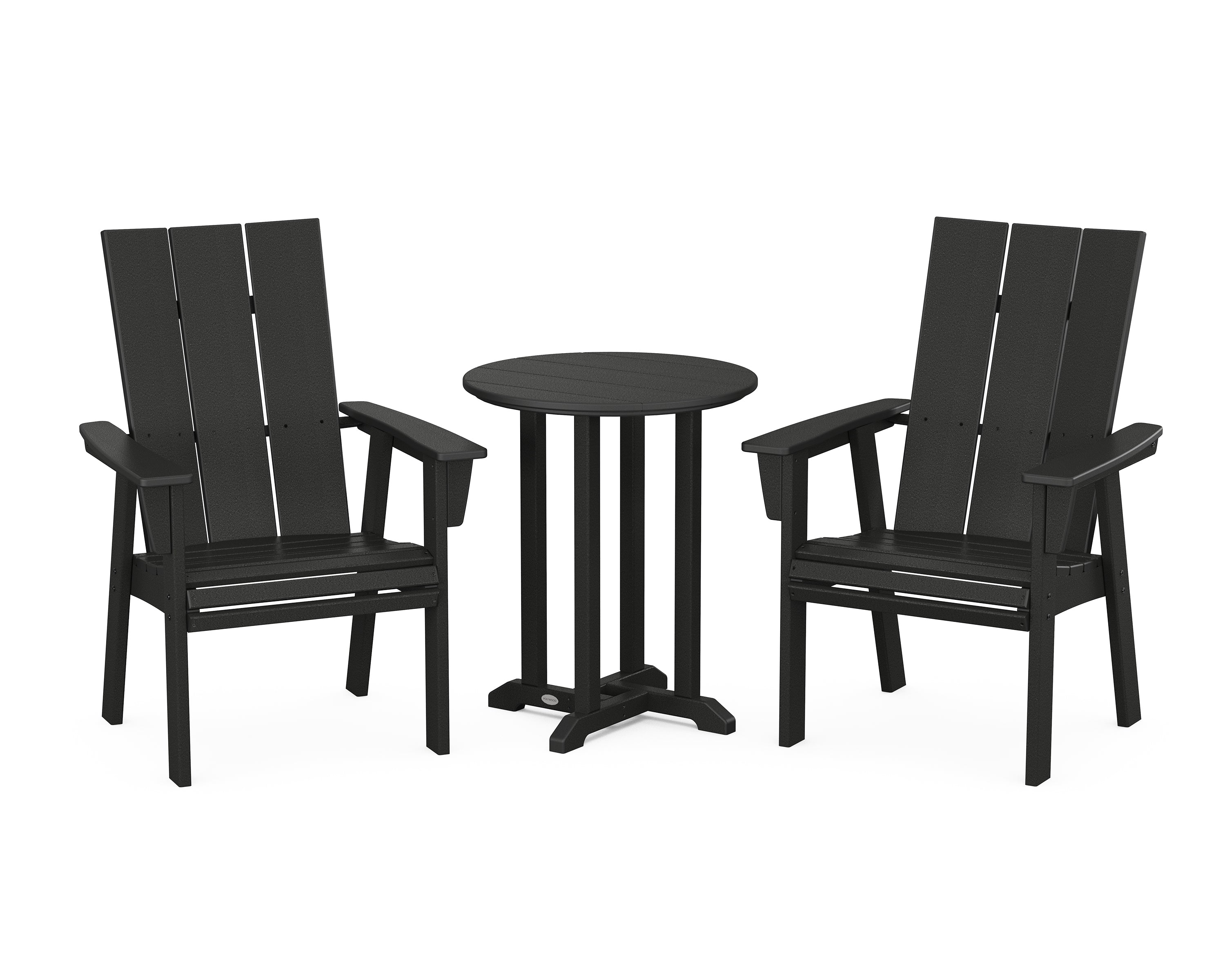 POLYWOOD® Modern Curveback Adirondack 3-Piece Round Bistro Dining Set in Black