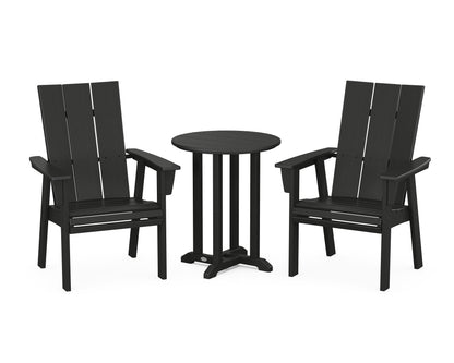 POLYWOOD® Modern Curveback Adirondack 3-Piece Round Bistro Dining Set in Black