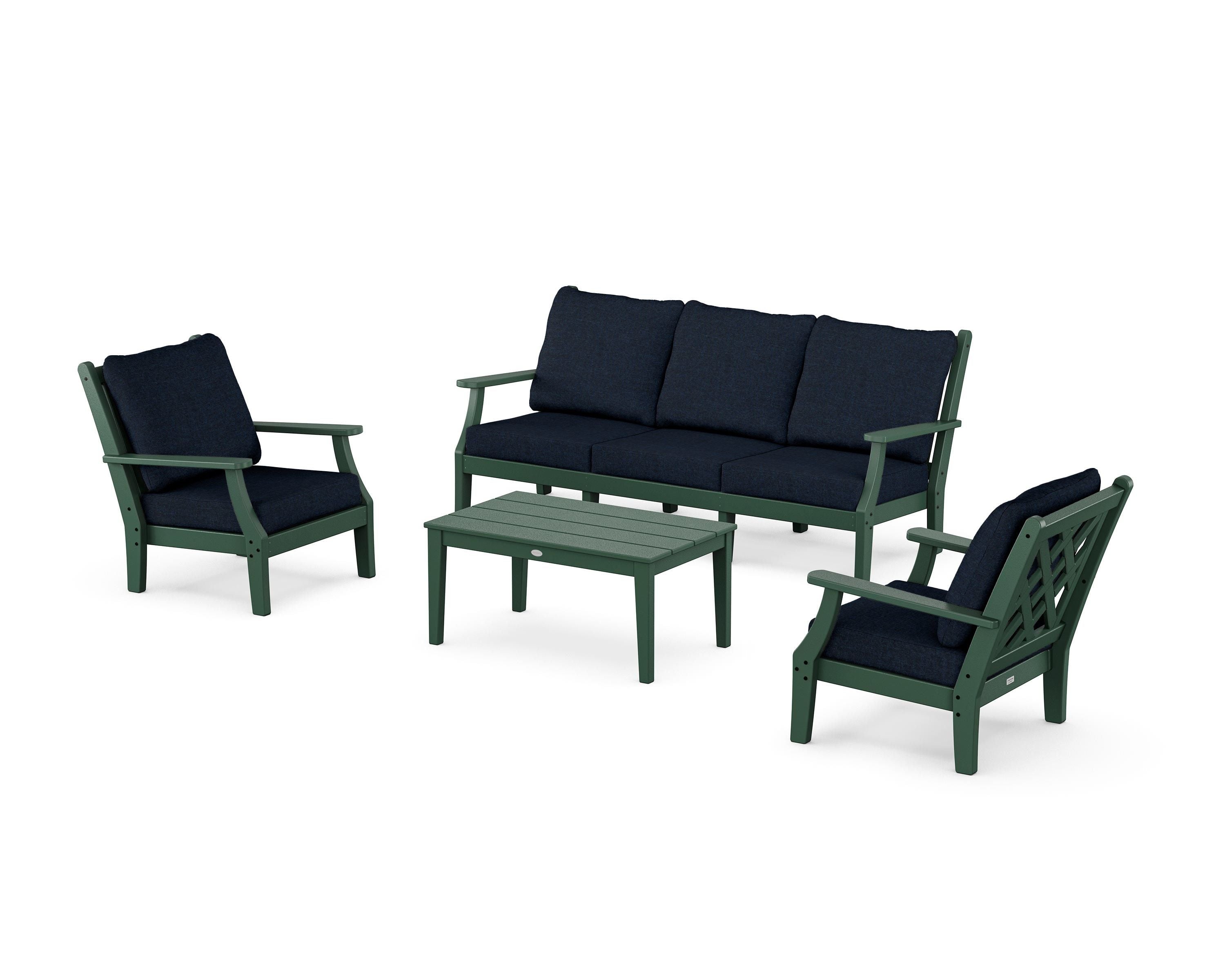 Country Living Wovendale 4-Piece Deep Seating Set with Sofa in Green / Marine Indigo
