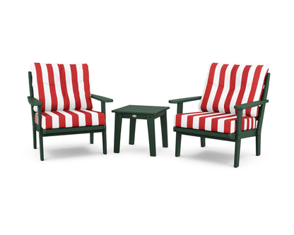 POLYWOOD® Lakeside 3-Piece Deep Seating Chair Set in Green / Cabana Stripe Crimson