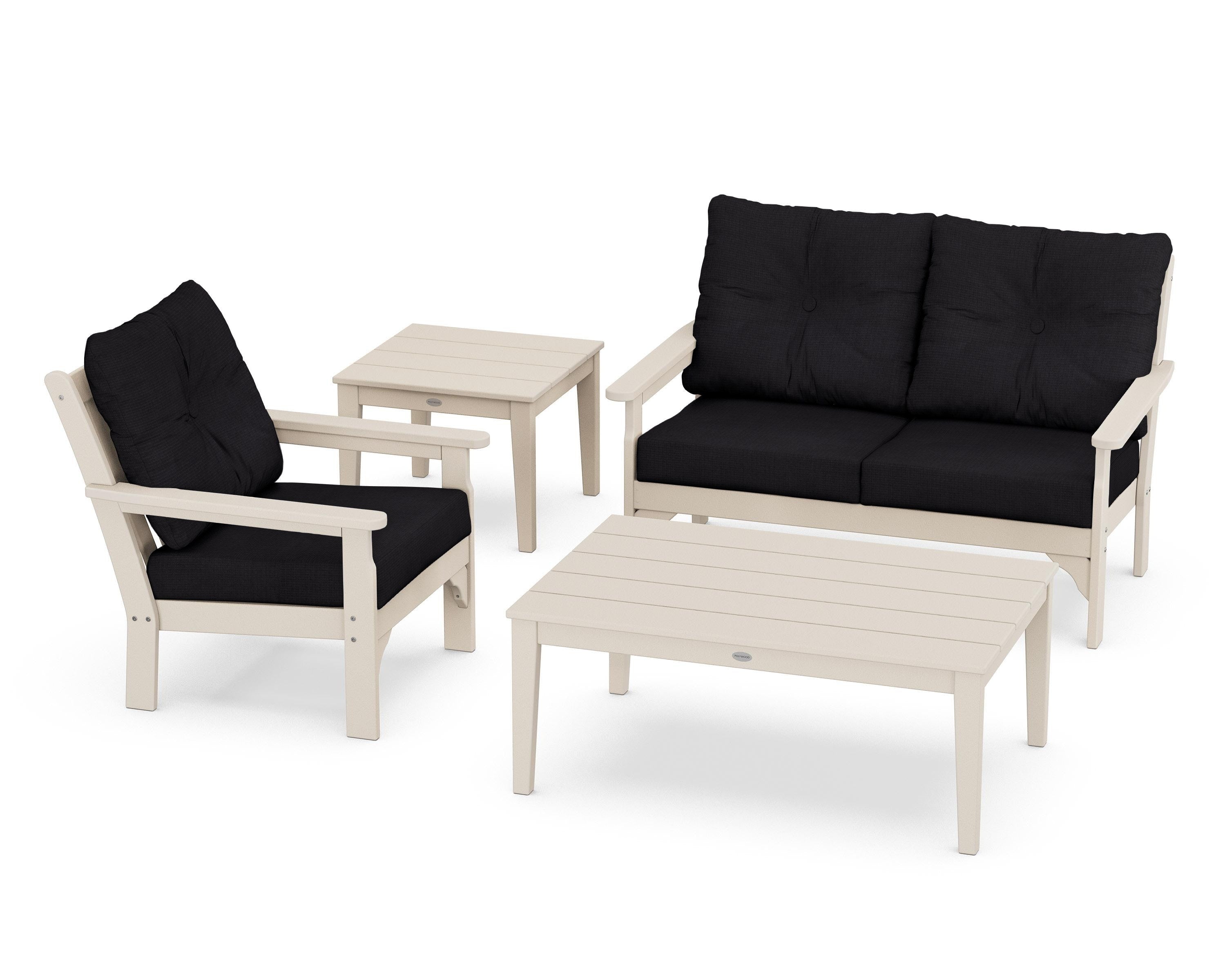 POLYWOOD® Vineyard 4-Piece Deep Seating Set in Sand / Midnight Linen