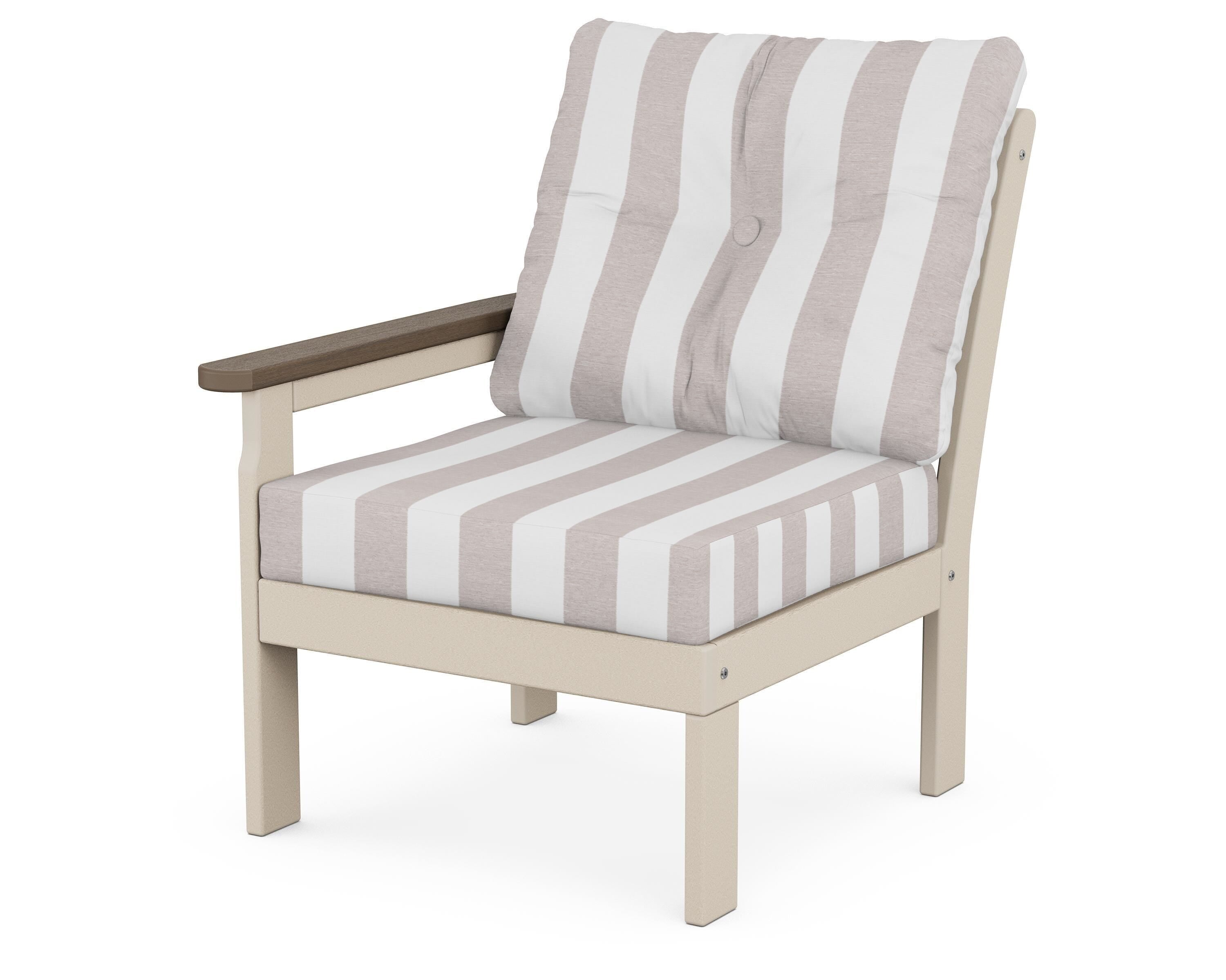 POLYWOOD® Vineyard Modular Left Arm Chair in Sand / Kona / Cabana Stripe Dune Burlap
