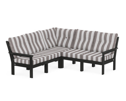 POLYWOOD® Vineyard 5-Piece Sectional in Black / Cabana Stripe Grey Mist