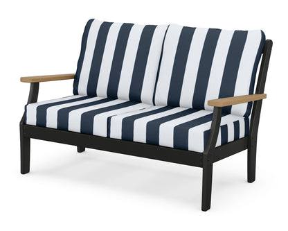 POLYWOOD® Braxton Deep Seating Loveseat in Black / Natural / Cabana Stripe Marine Indigo