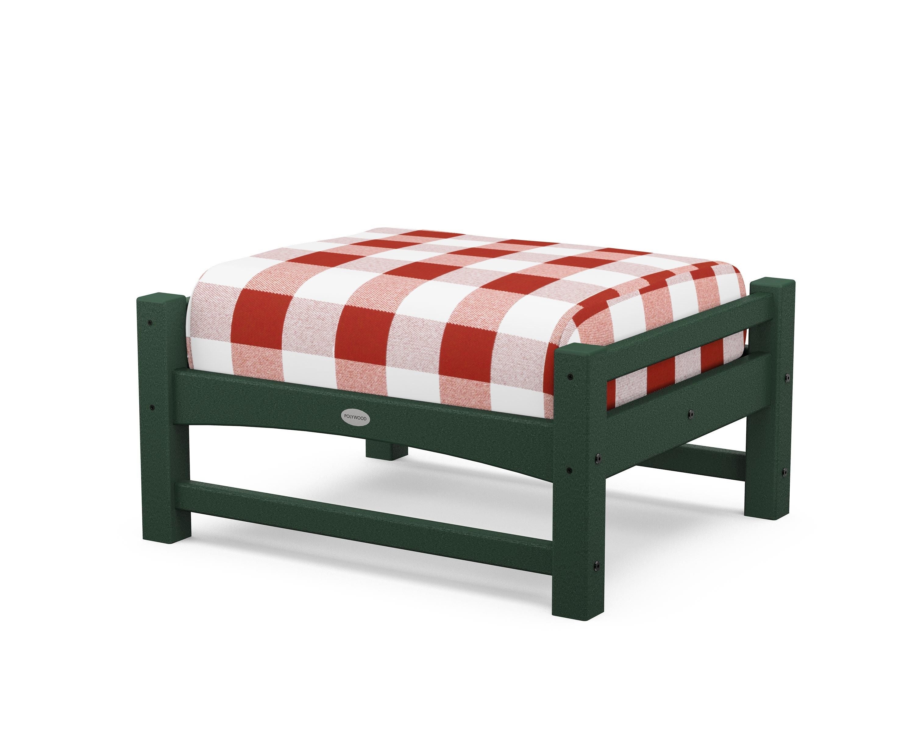 POLYWOOD® Club Ottoman in Green / Buffalo Plaid Crimson