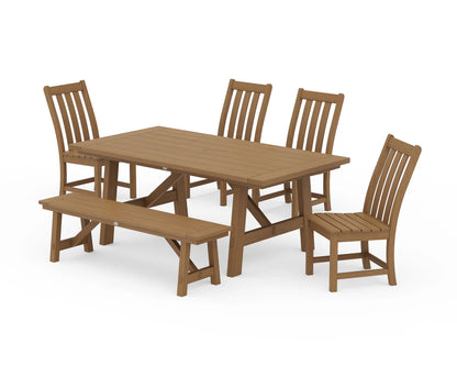 Vineyard 6-Piece Rustic Farmhouse Side Chair Dining Set with Bench