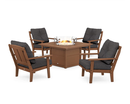 POLYWOOD® Mission 5-Piece Deep Seating Set with Fire Pit Table in Teak / Ash Charcoal