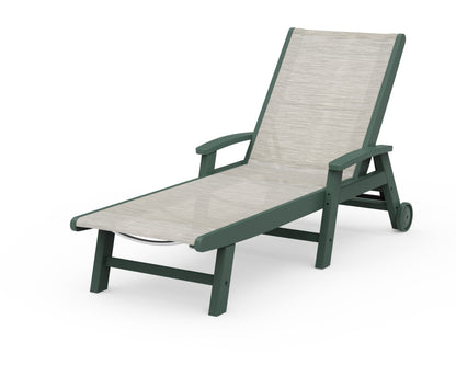 POLYWOOD® Coastal Chaise with Wheels in Green / Birch Sling