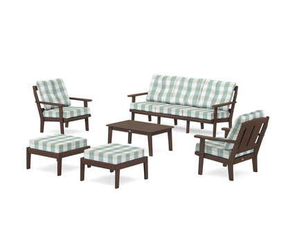 POLYWOOD® Mission 6-Piece Lounge Sofa Set in Mahogany / Buffalo Plaid Glacier Spa