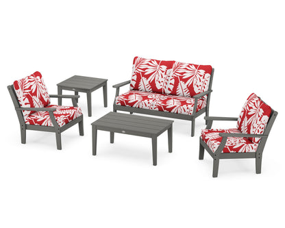 POLYWOOD® Braxton 5-Piece Deep Seating Set in Slate Grey / Leaf Crimson