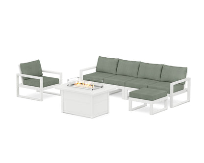 POLYWOOD® EDGE Sectional Lounge and Fire Pit Set in White / Cast Sage