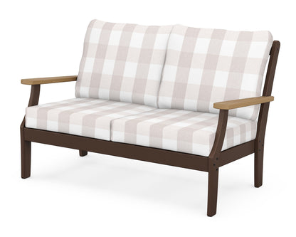 POLYWOOD® Braxton Deep Seating Loveseat in Mahogany / Natural / Buffalo Plaid Dune Burlap