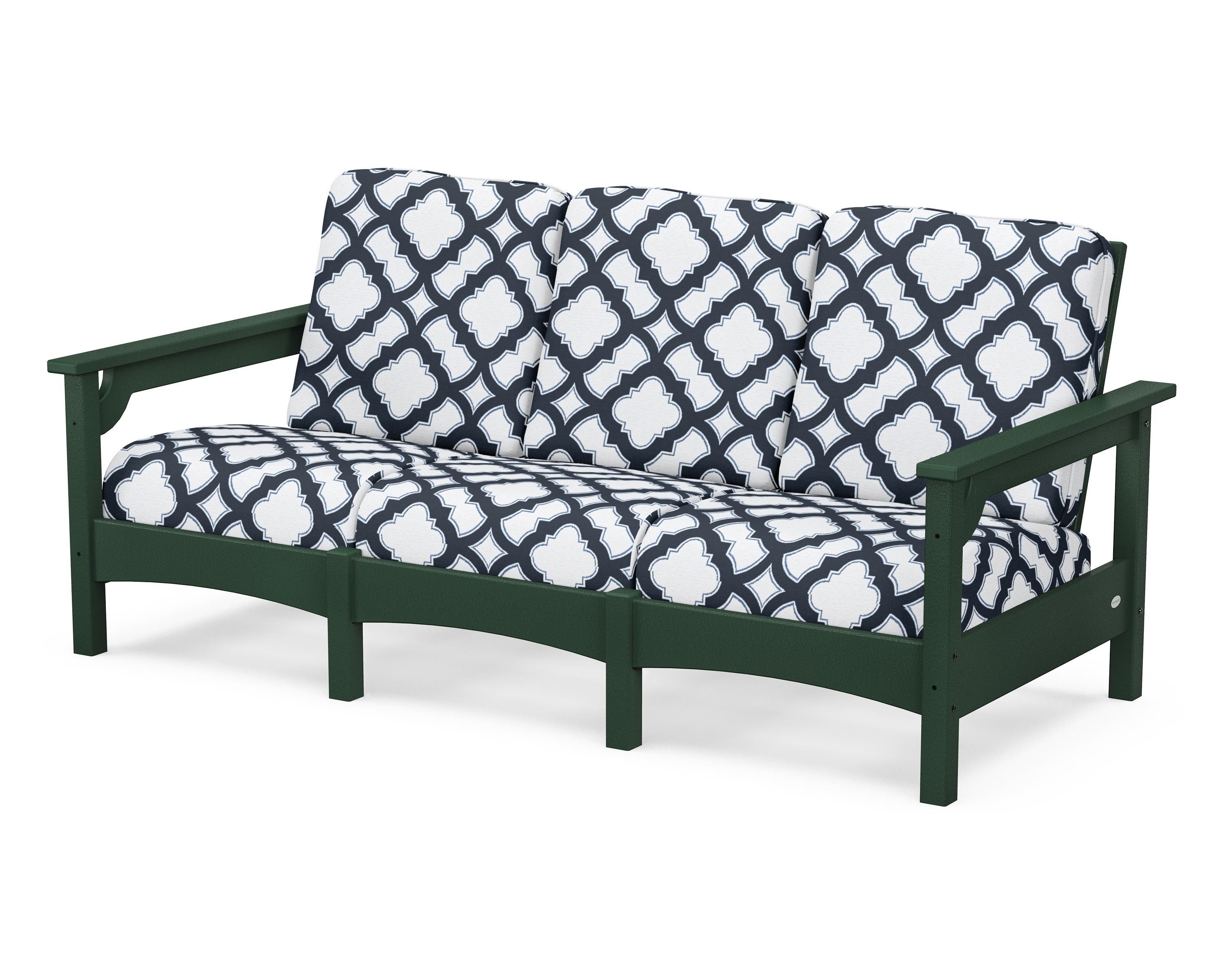 POLYWOOD® Club Sofa in Green / Trellis Marine Indigo