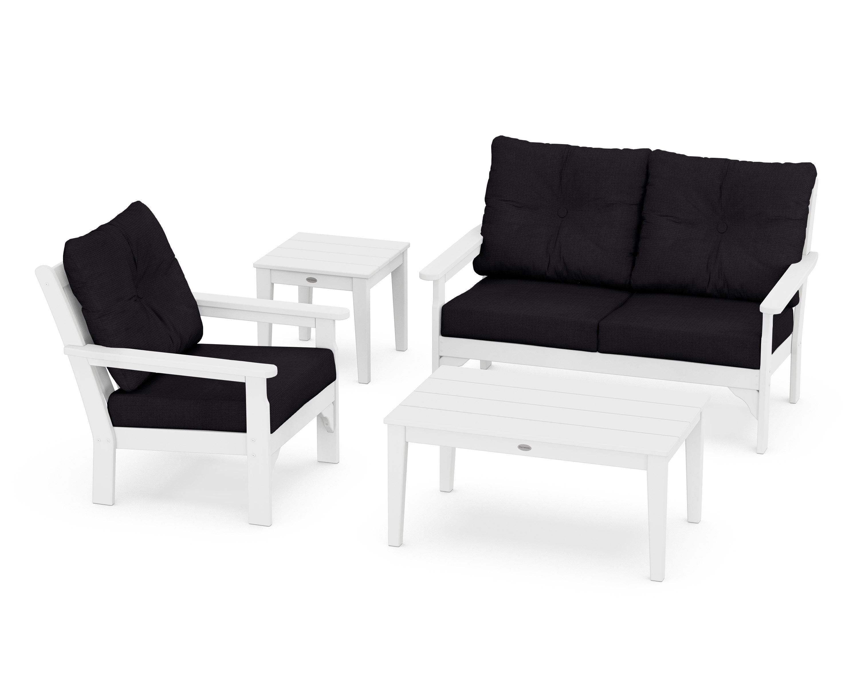 POLYWOOD® Vineyard 4-Piece Deep Seating Set in White / Midnight Linen