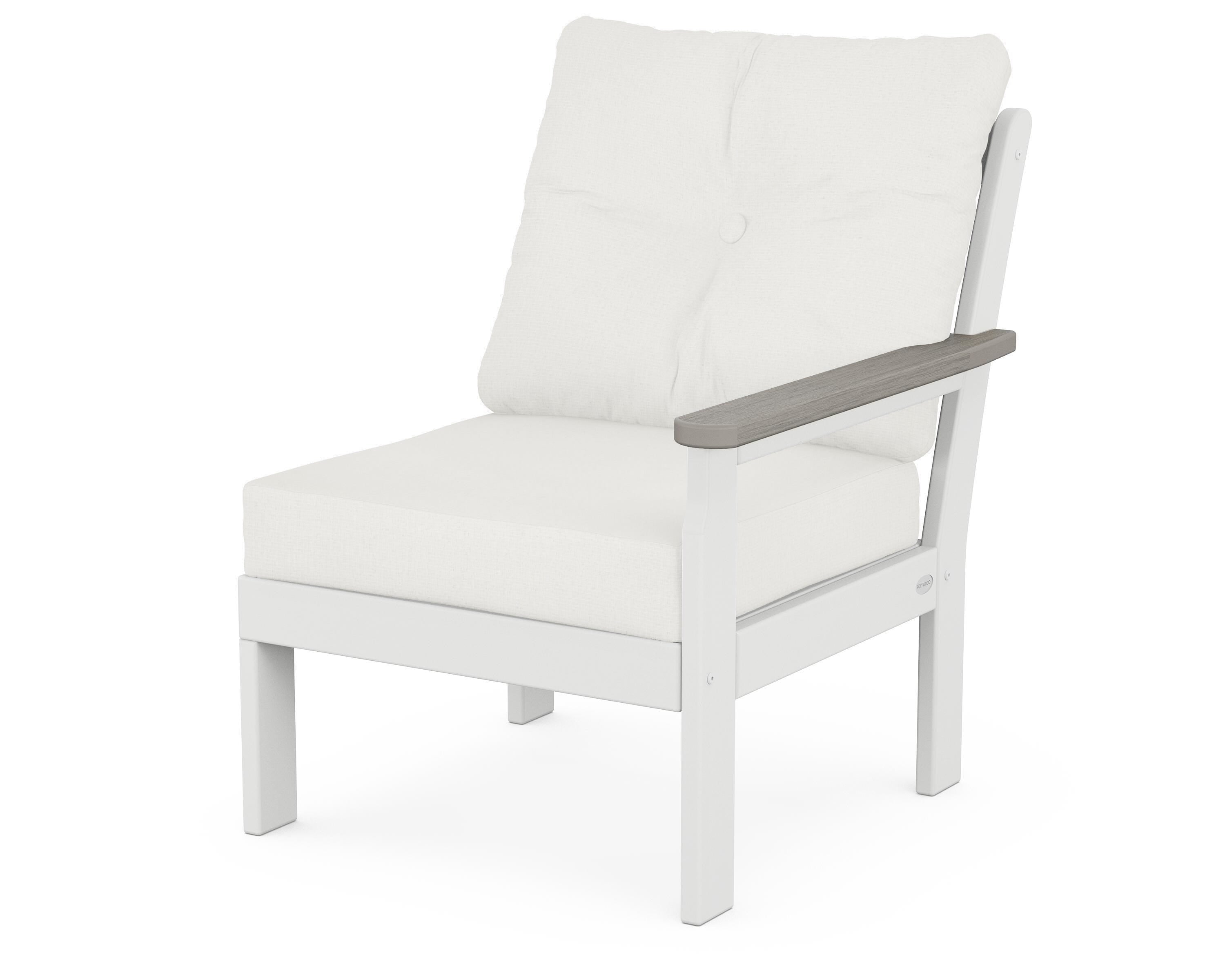 POLYWOOD® Vineyard Modular Right Arm Chair in White / Driftwood / Natural Linen