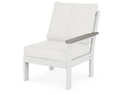 POLYWOOD® Vineyard Modular Right Arm Chair in White / Driftwood / Natural Linen
