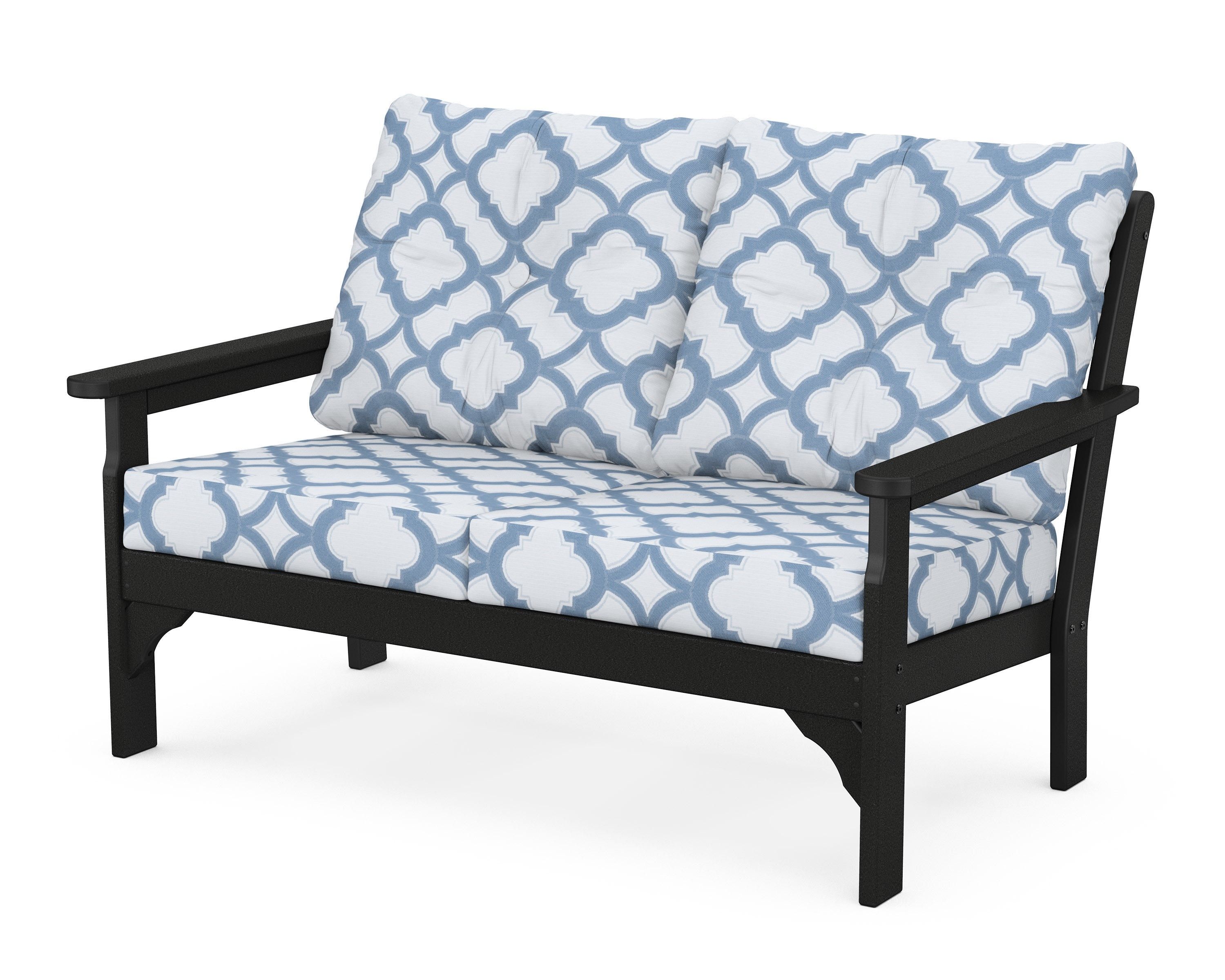 POLYWOOD® Vineyard Deep Seating Loveseat in Black / Trellis Sky Blue