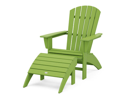 POLYWOOD® Nautical Curveback Adirondack Chair 2-Piece Set with Ottoman in Lime