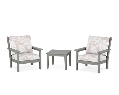 POLYWOOD® Chippendale 3-Piece Deep Seating Set in Slate Grey / Leaf Dune Burlap