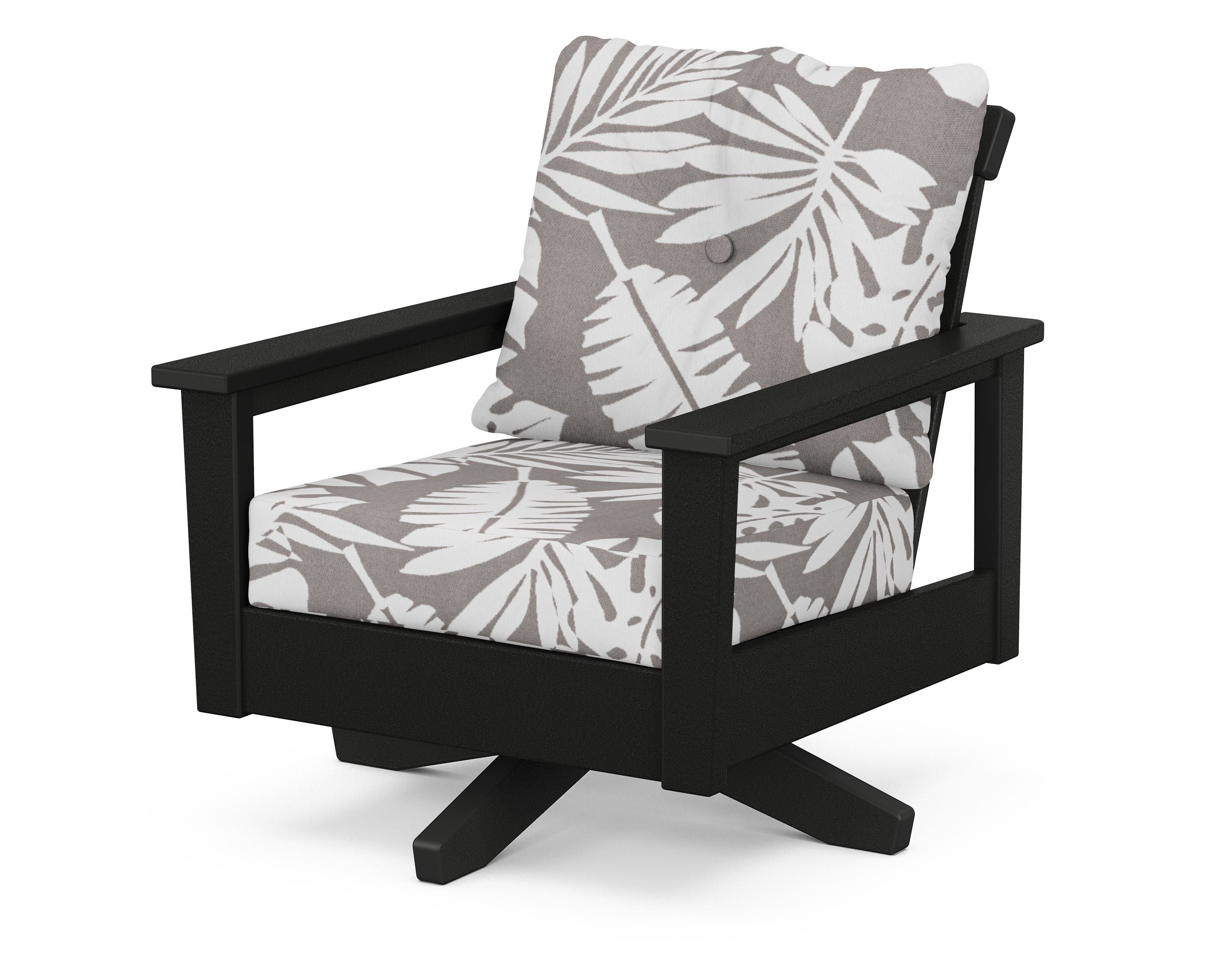POLYWOOD® Prescott Deep Seating Swivel Chair in Black / Leaf Grey Mist