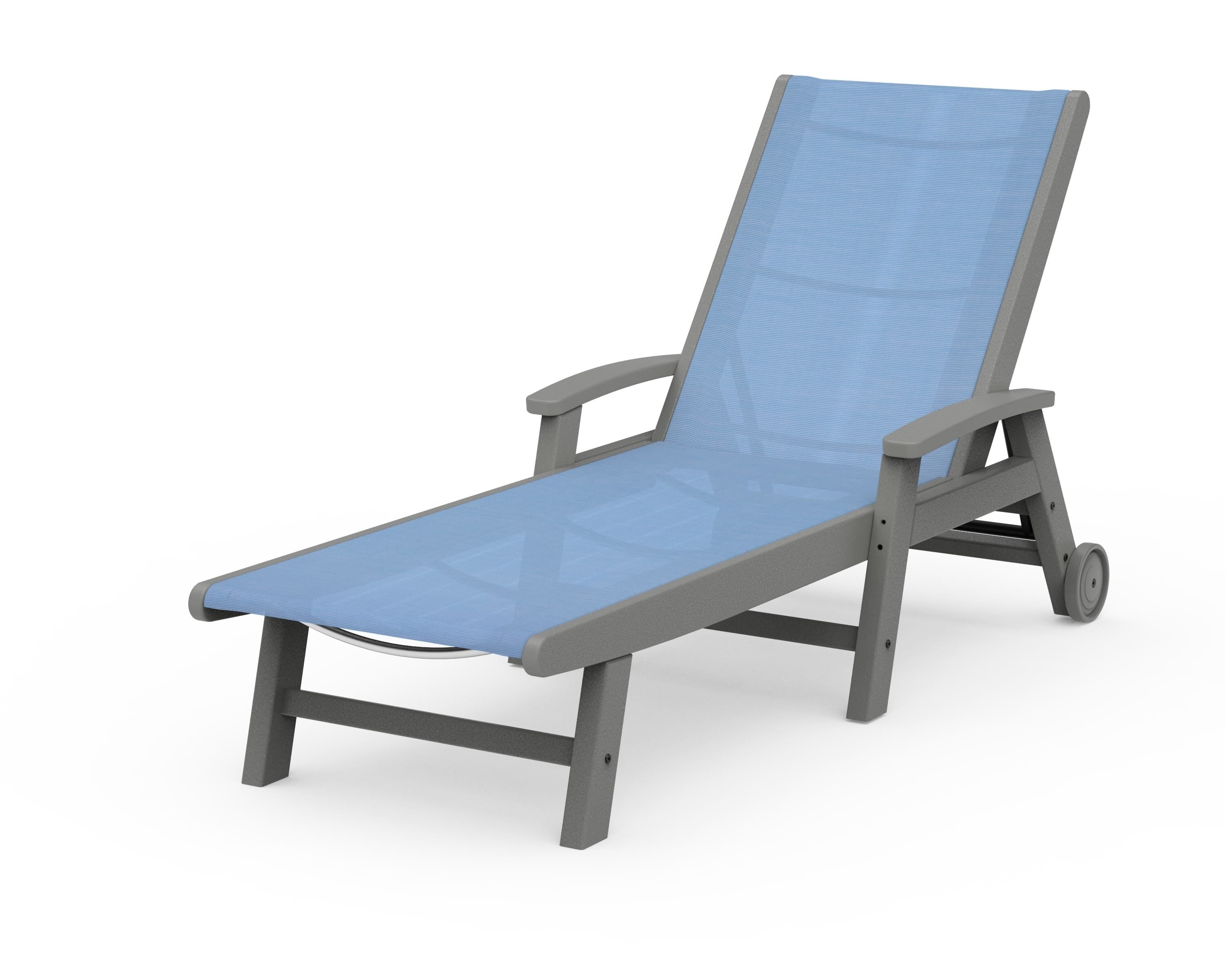 POLYWOOD® Coastal Chaise with Wheels in Slate Grey / Poolside Sling