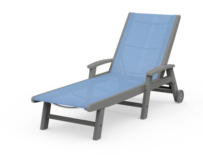 POLYWOOD® Coastal Chaise with Wheels in Slate Grey / Poolside Sling