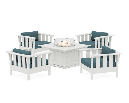 Martha Stewart by POLYWOOD® Acadia 5-Piece Deep Seating Set with Fire Pit Table in White / Ocean Teal