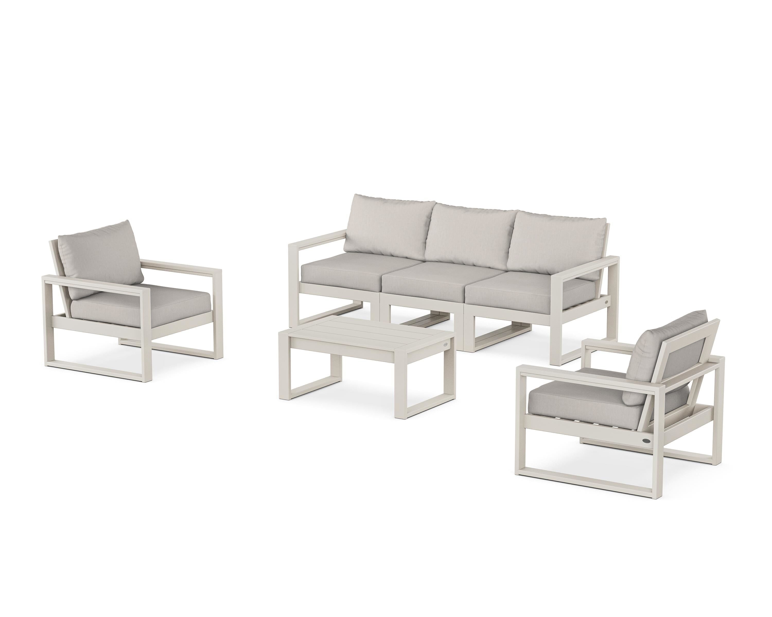 POLYWOOD® EDGE Sectional 4-Piece Deep Seating Set with Sofa in Sand / Cast Ash