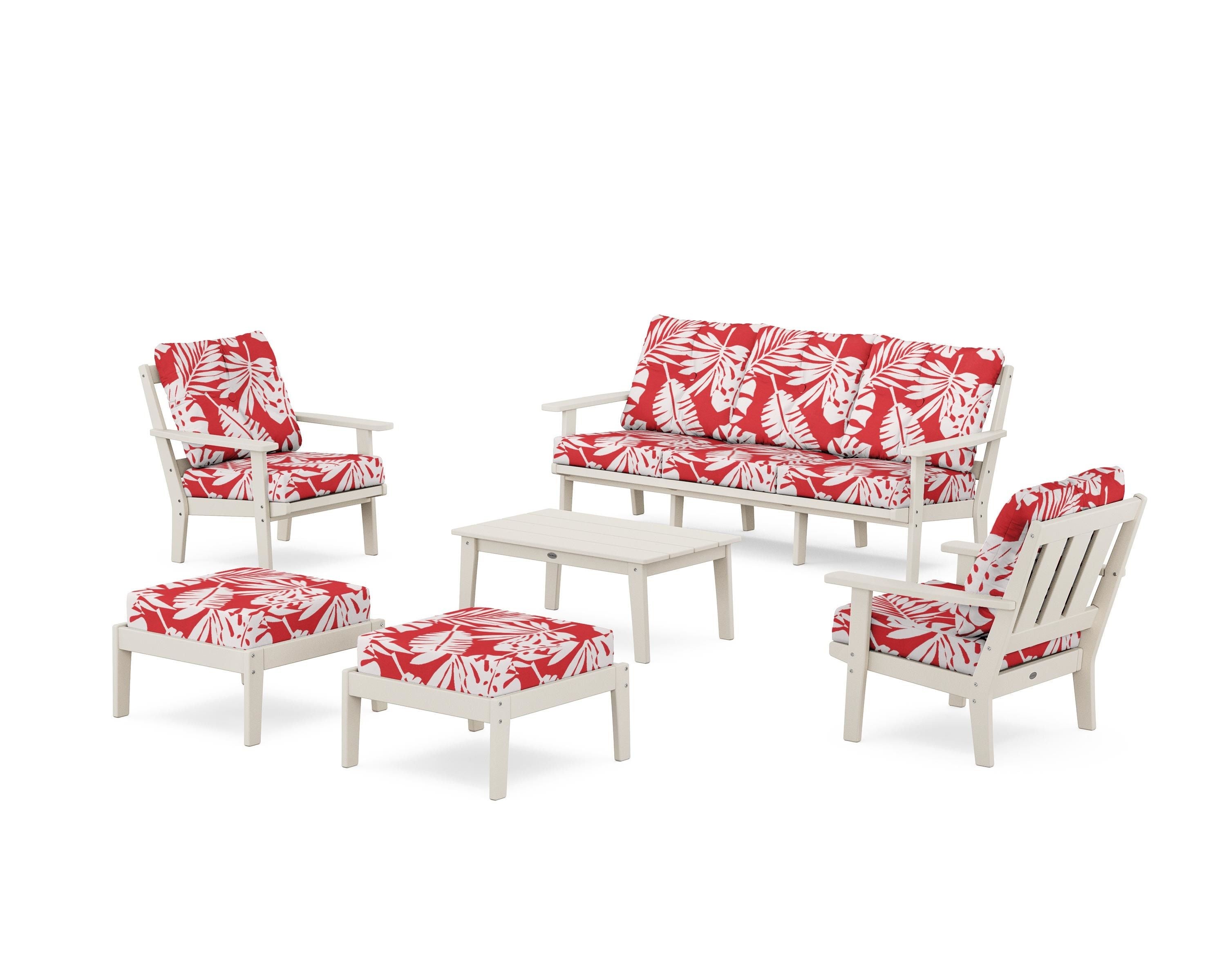POLYWOOD® Oxford 6-Piece Lounge Sofa Set in Sand / Leaf Crimson