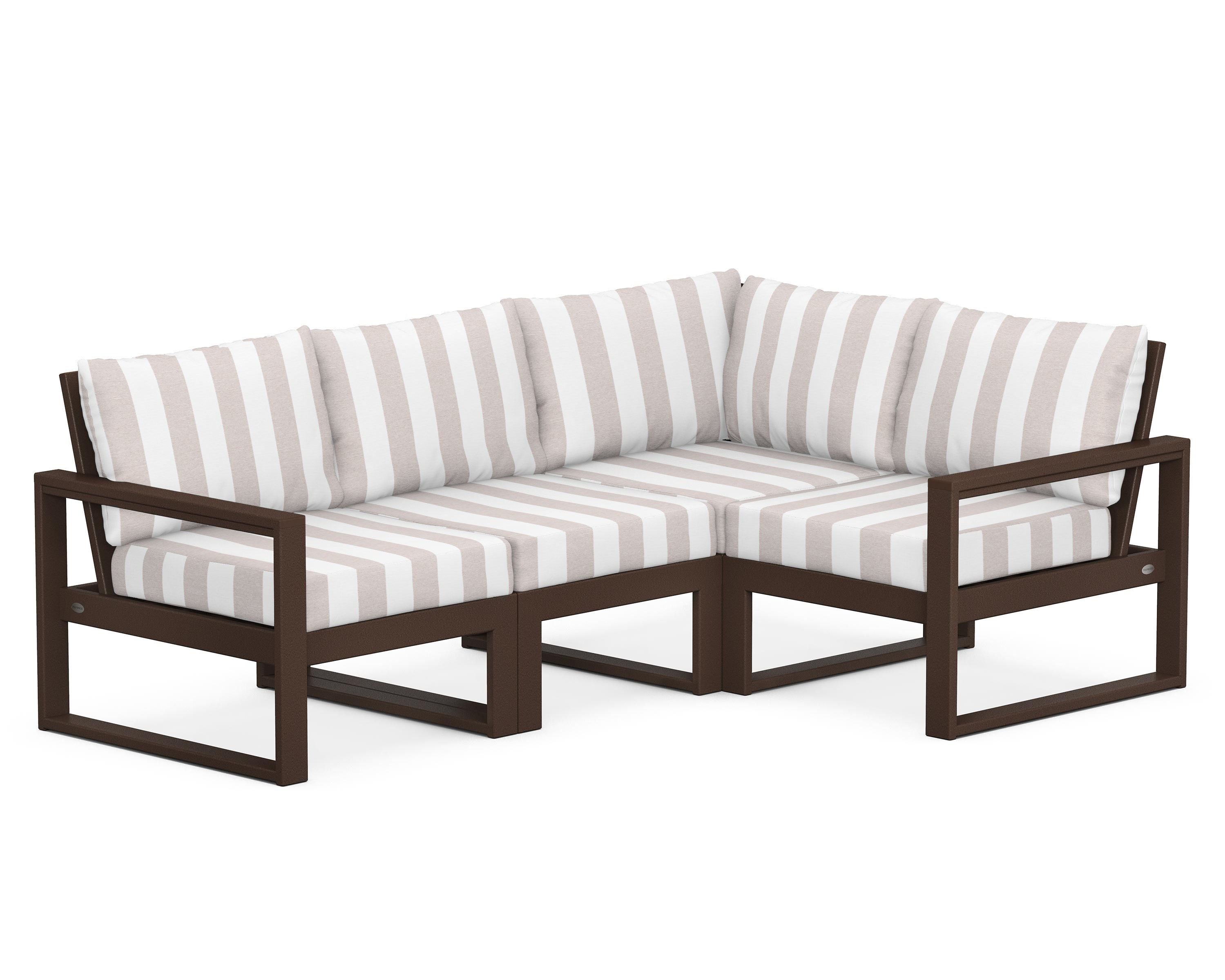 POLYWOOD® EDGE 4-Piece Modular Deep Seating Set in Mahogany / Cabana Stripe Dune Burlap