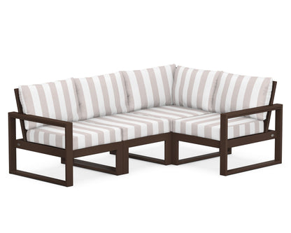 POLYWOOD® EDGE 4-Piece Modular Deep Seating Set in Mahogany / Cabana Stripe Dune Burlap