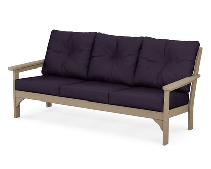 POLYWOOD® Vineyard Deep Seating Sofa in Vintage Sahara / Navy Linen