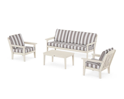 Country Living Cottage 4-Piece Deep Seating Set with Sofa in Sand / Cabana Stripe Grey Mist