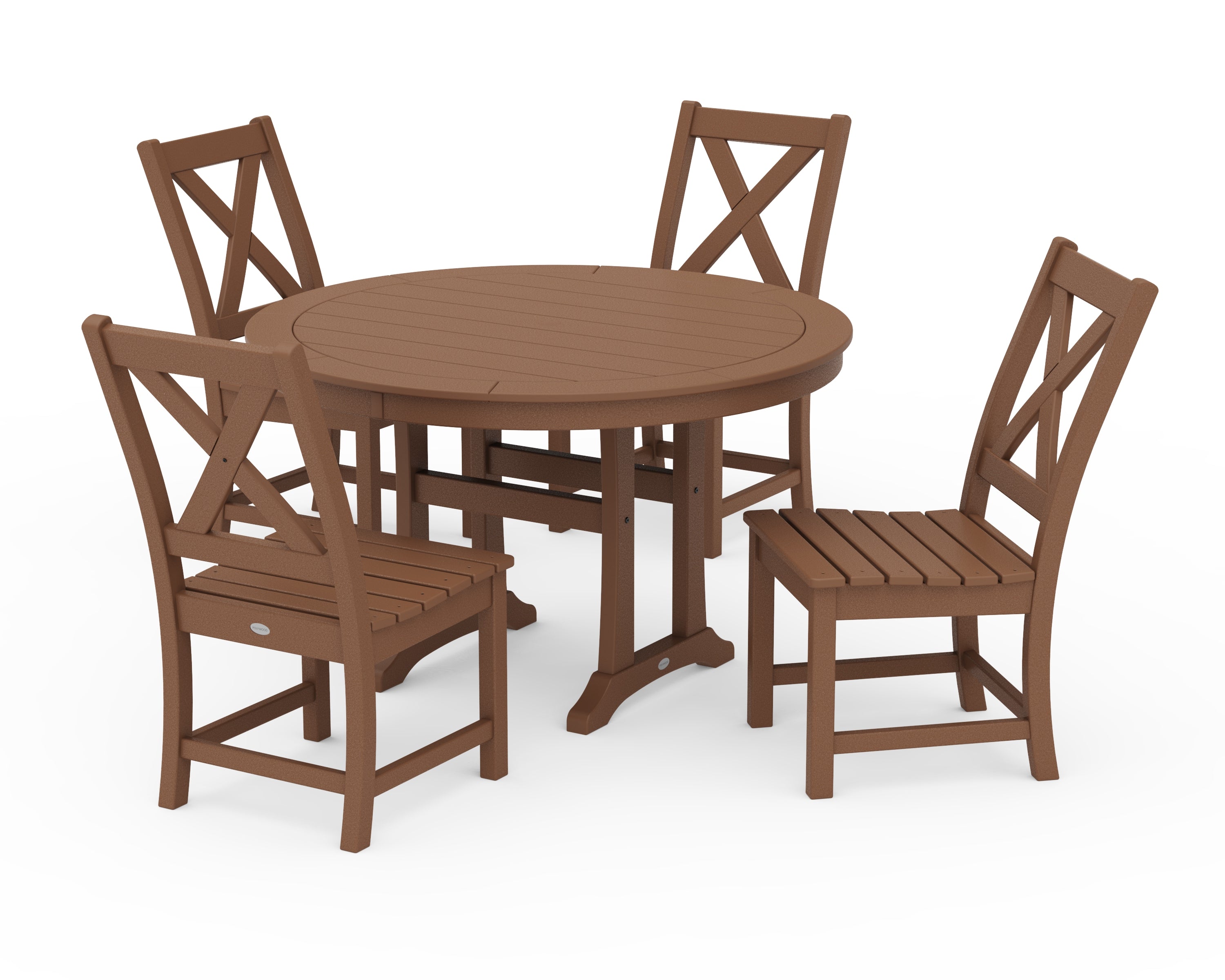 POLYWOOD® Braxton Side Chair 5-Piece Round Dining Set With Trestle Legs in Teak