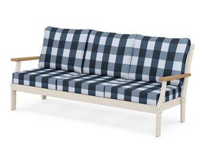 POLYWOOD® Braxton Deep Seating Sofa in Sand / Natural / Buffalo Plaid Marine Indigo