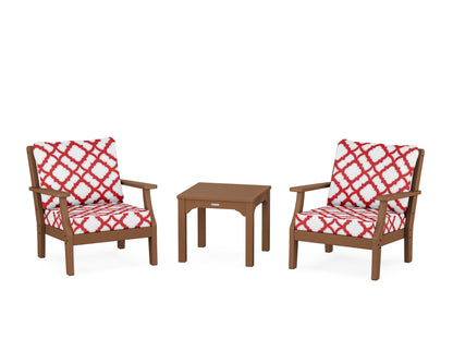 Martha Stewart by POLYWOOD® Chinoiserie 3-Piece Deep Seating Set in Teak / Trellis Crimson