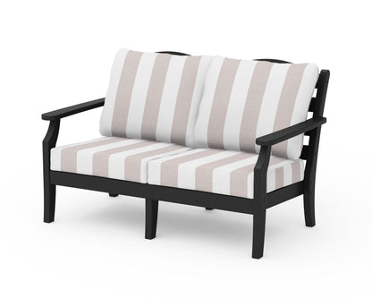 Draper James™ by  POLYWOOD® Savannah Deep Seating Loveseat in Black / Cabana Stripe Dune Burlap