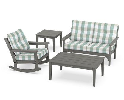 POLYWOOD® Vineyard 4-Piece Deep Seating Rocker Set in Slate Grey / Buffalo Plaid Glacier Spa