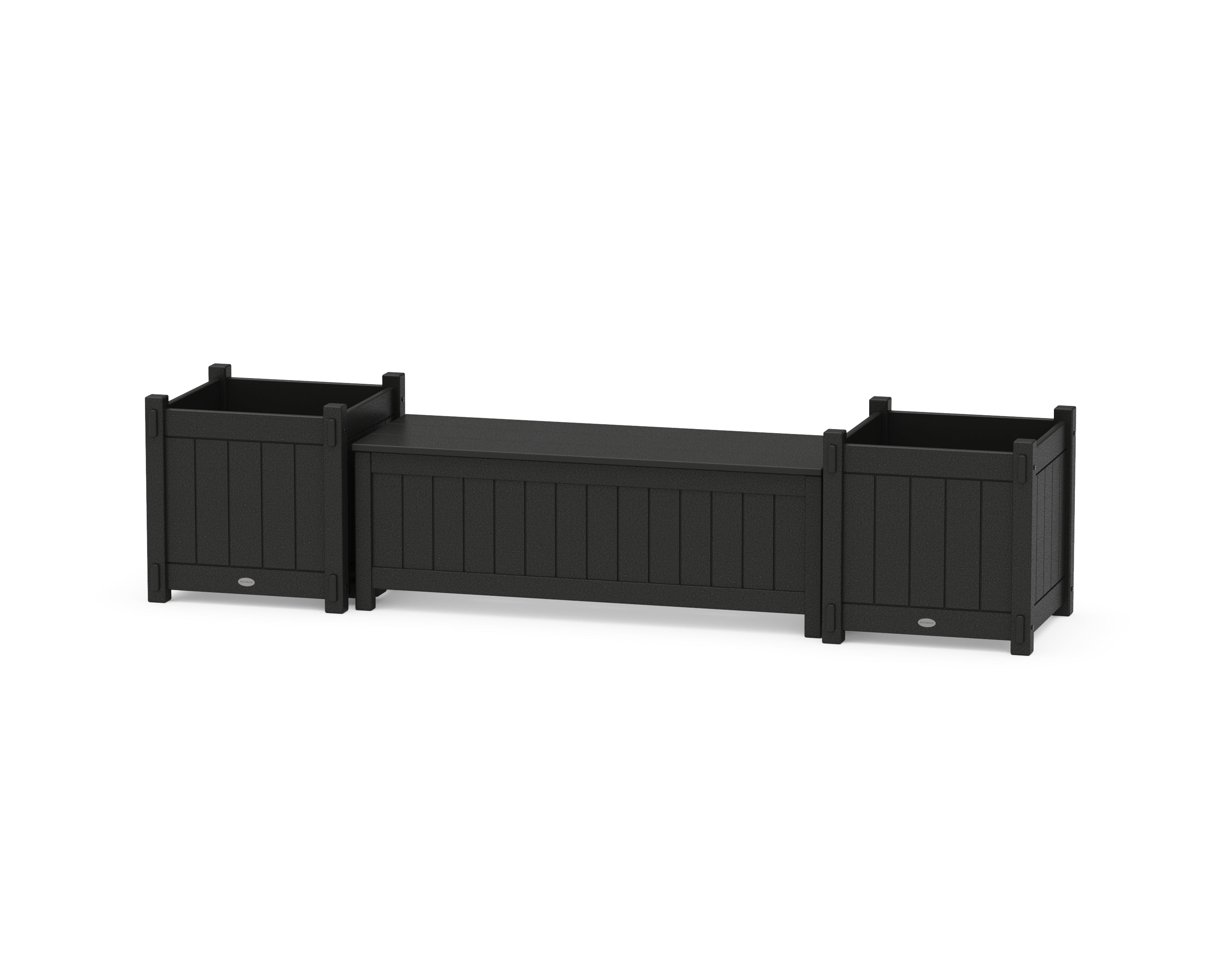POLYWOOD® 48" Vineyard Straight Planter Storage Bench Set- Large in Black