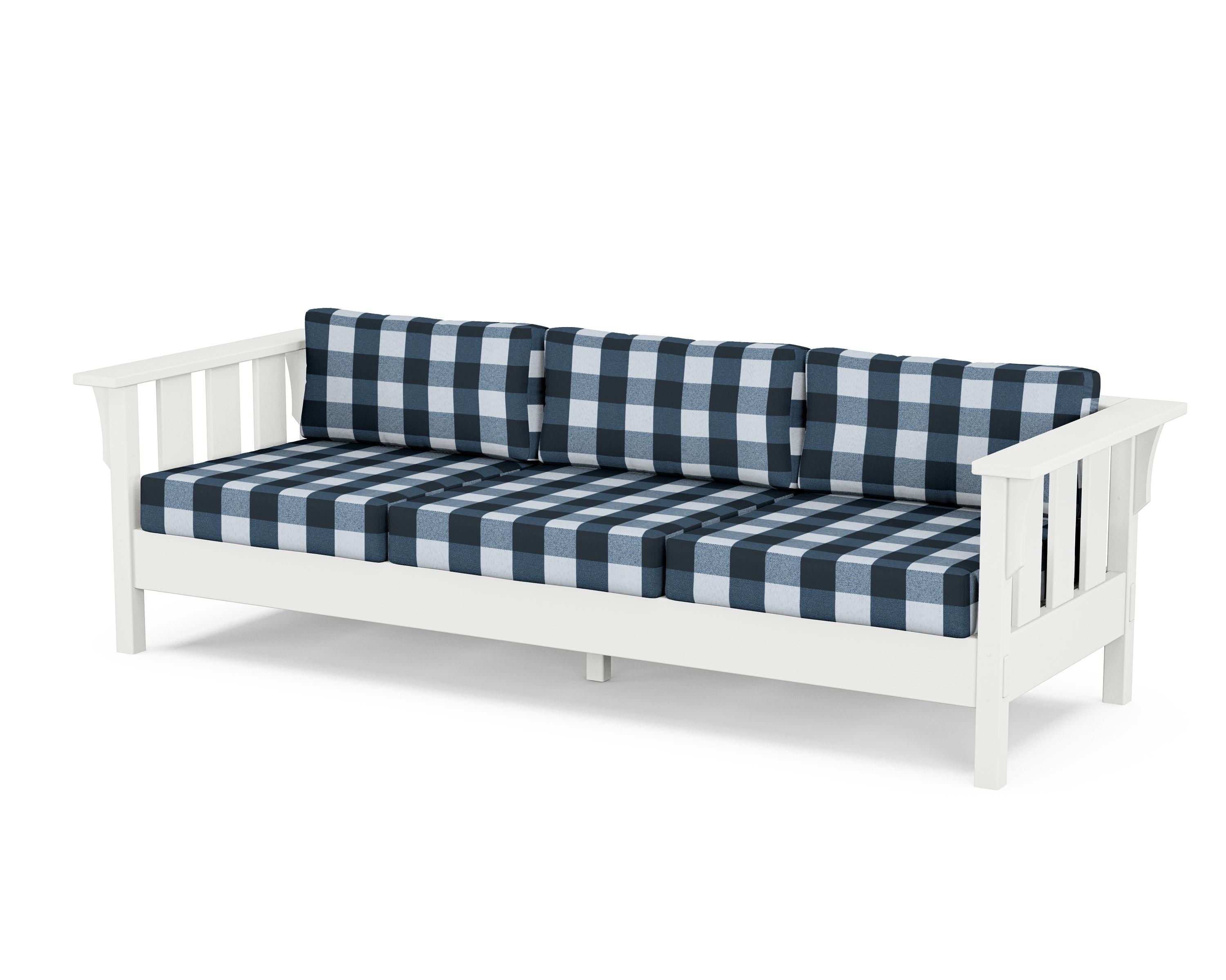 Martha Stewart by POLYWOOD® Acadia Deep Seating Sofa in White / Buffalo Plaid Marine Indigo