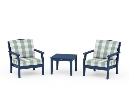 Draper James™ by  POLYWOOD® Savannah 3-Piece Deep Seating Set in Navy / Buffalo Plaid Glacier Spa