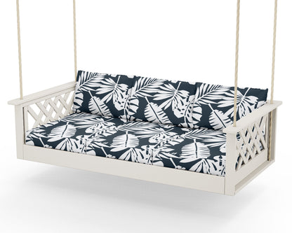 Country Living Wovendale Daybed Swing in Sand / Leaf Marine Indigo