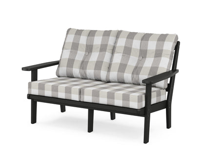 POLYWOOD® Oxford Deep Seating Loveseat in Black / Buffalo Plaid Grey Mist